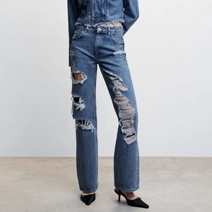 Mango ripped straight legs jeans 6 New
